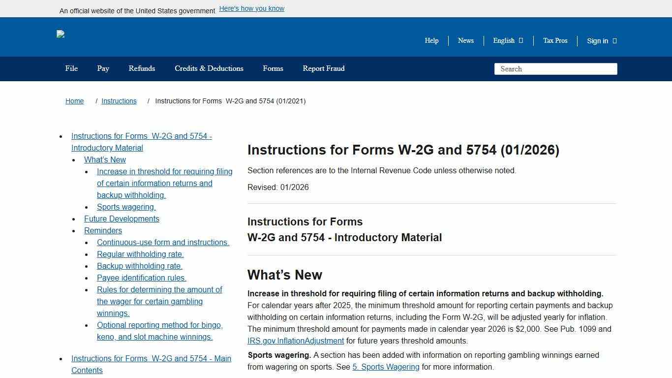Instructions for Forms  W-2G and 5754 (01/2026) Internal Revenue Service